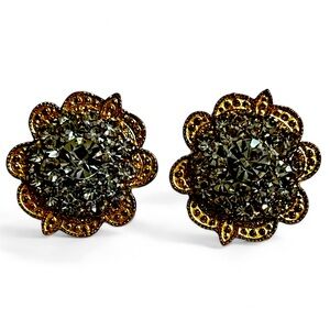 Unbranded Circular Shape Clear CZ Rhinestone Gold Tone Metal Clip Back Earrings